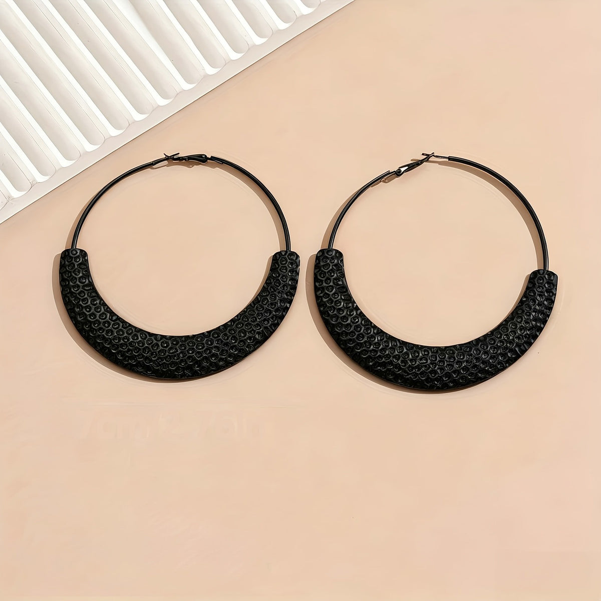 Black Textured Crescent Hoop Earrings