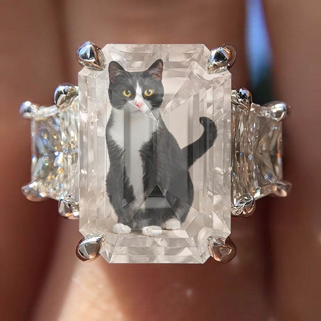 Cat Emerald Cut Ring