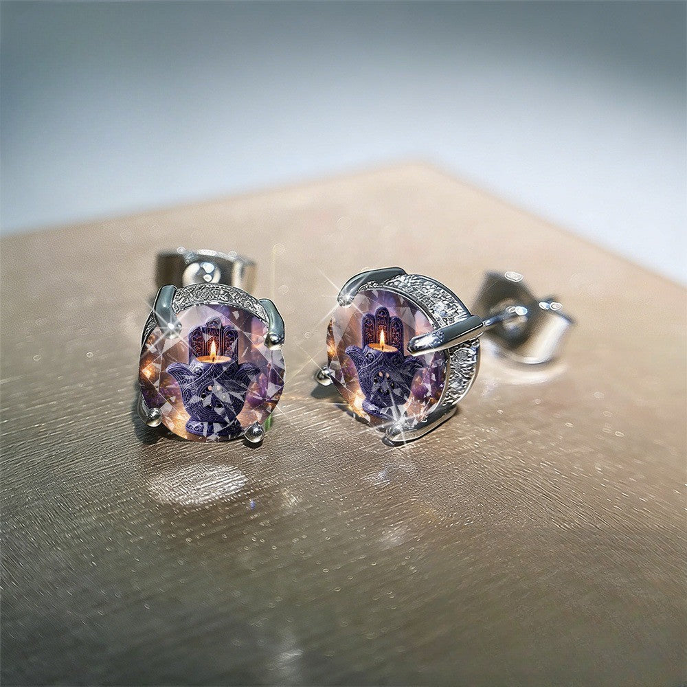 Starry Sky Hamsa Candle Stud Earrings