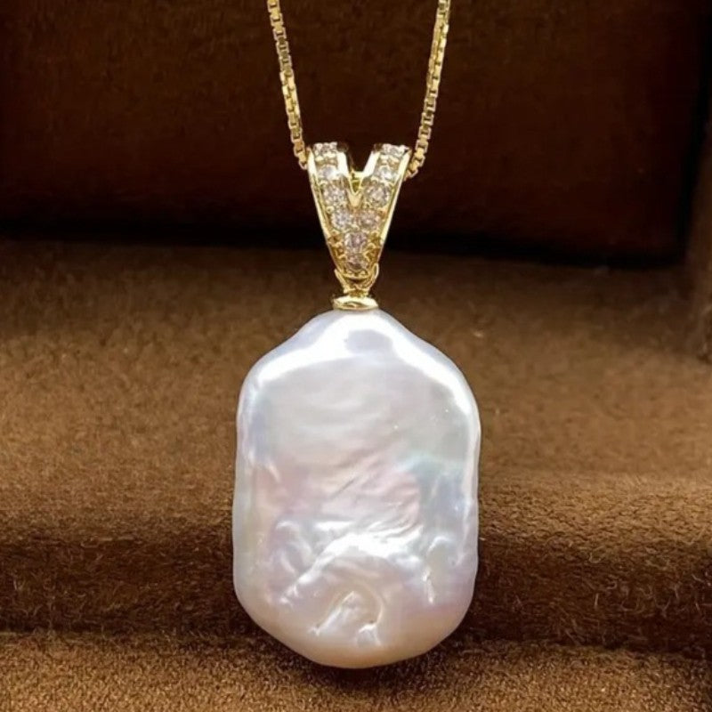 Zircon V-Clasp Baroque Pearl Necklace