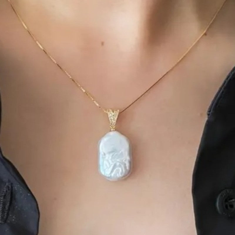 Zircon V-Clasp Baroque Pearl Necklace