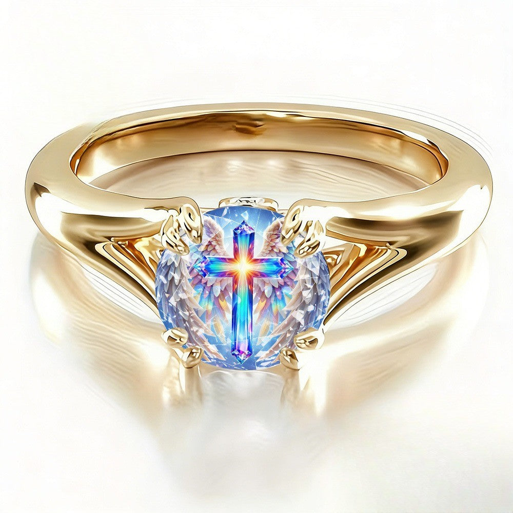 Iridescent Cross Wing Ring
