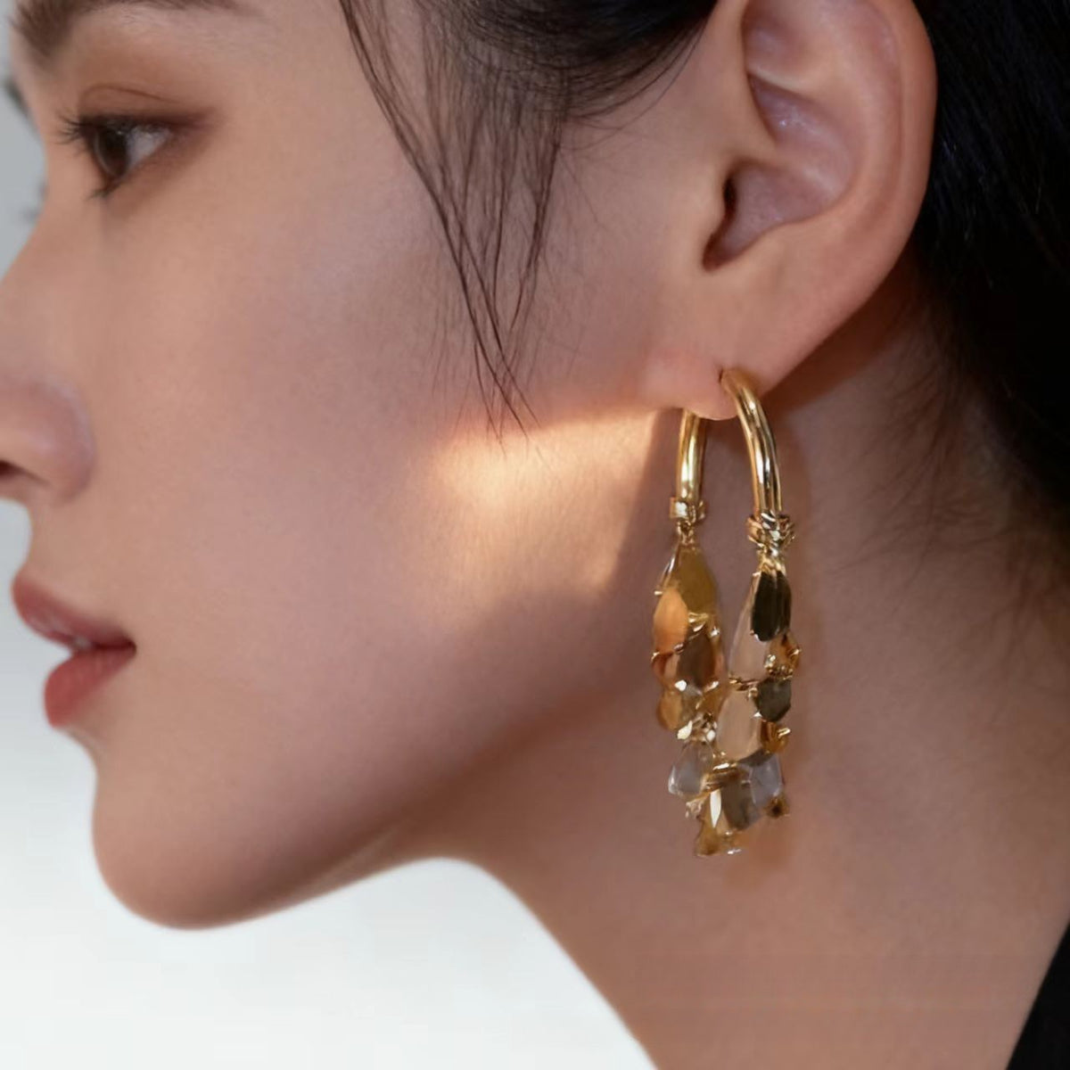 Leaf Fringe Hoop Earrings