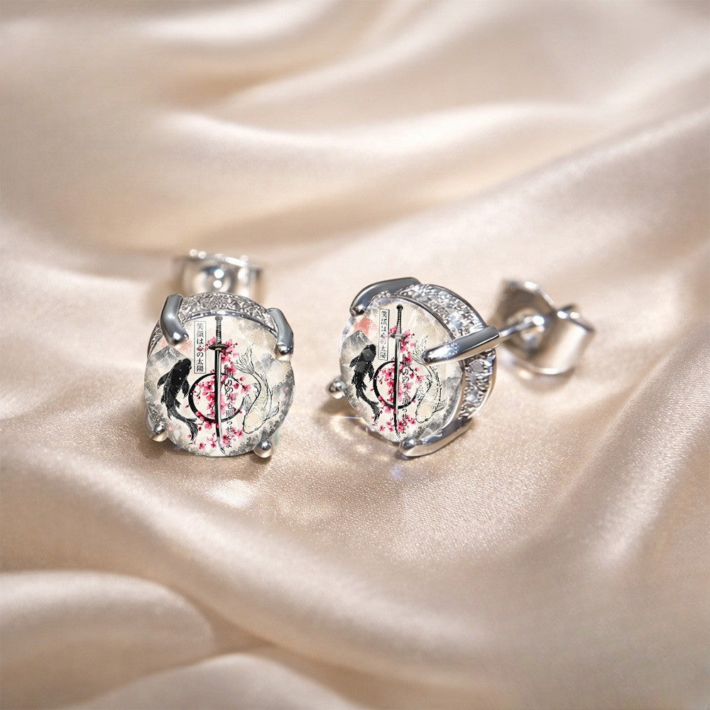 Samurai Sword & Cherry Blossom Stud Earrings