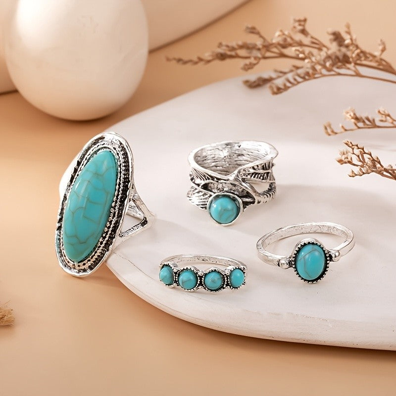 Turquoise Mixed Stone Ring Set