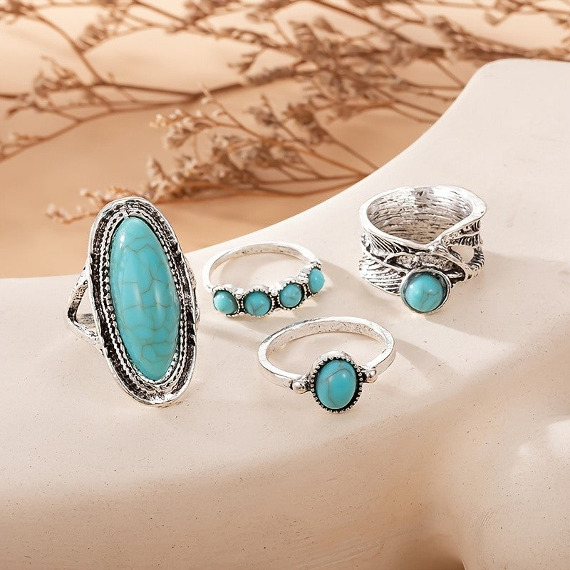 Turquoise Mixed Stone Ring Set