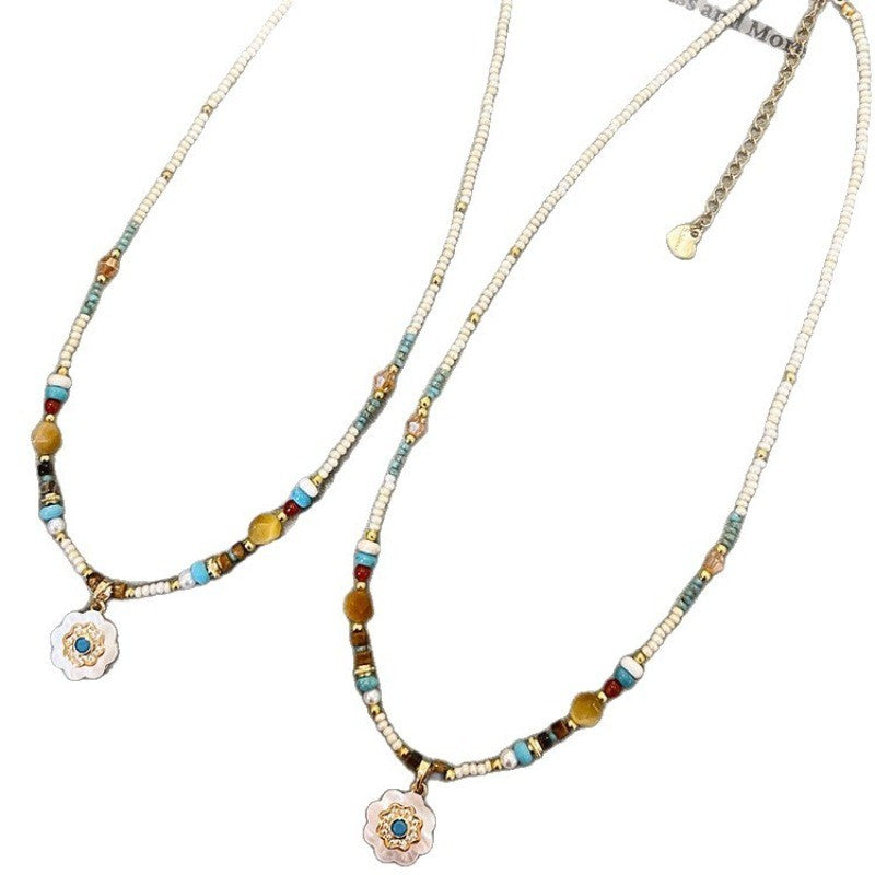 Flower Charm Beaded Necklace