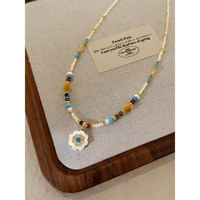 Flower Charm Beaded Necklace