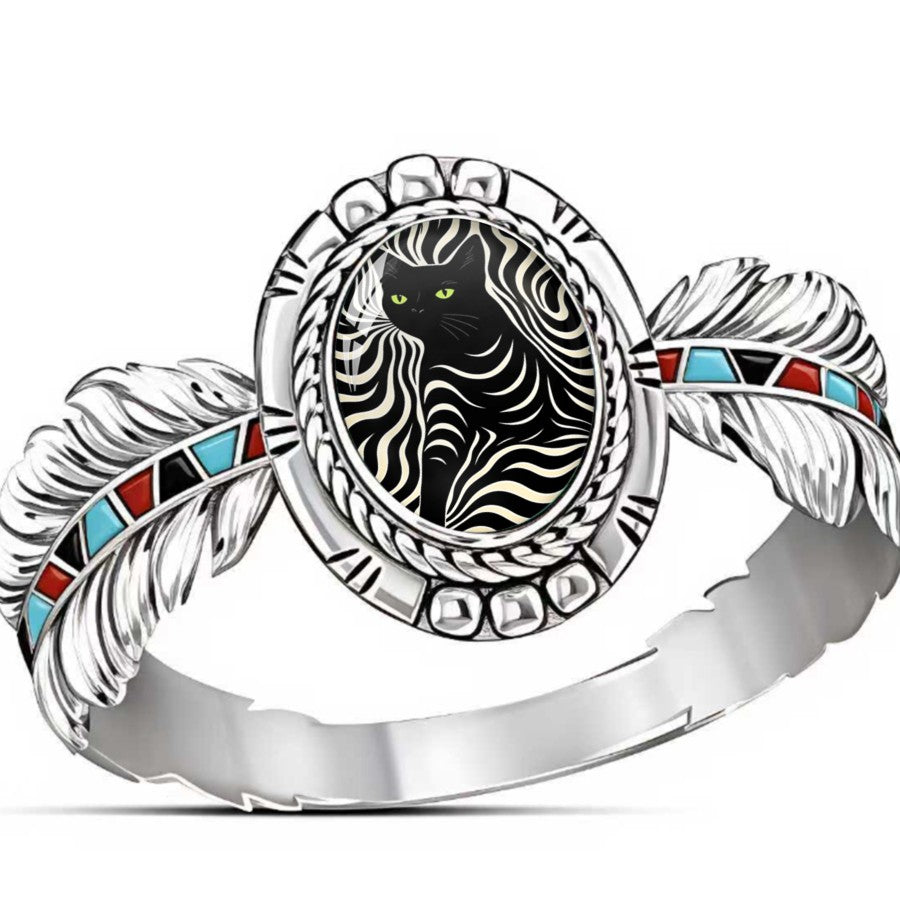 Zebra Cat Oval Ring