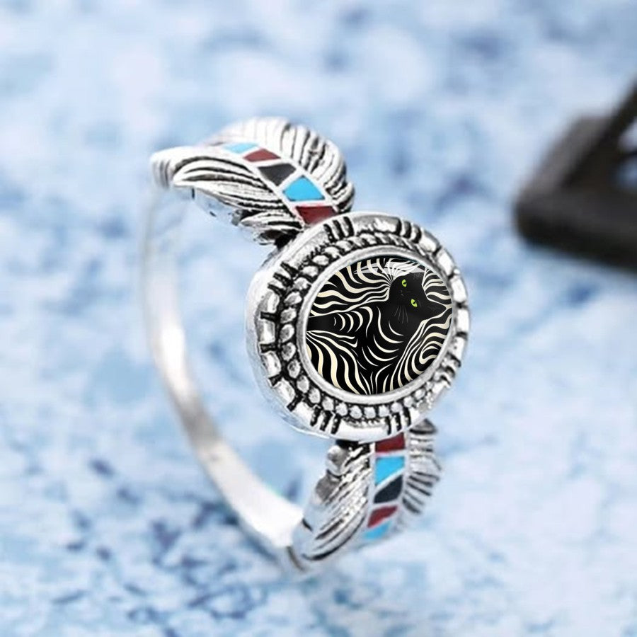 Zebra Cat Oval Ring