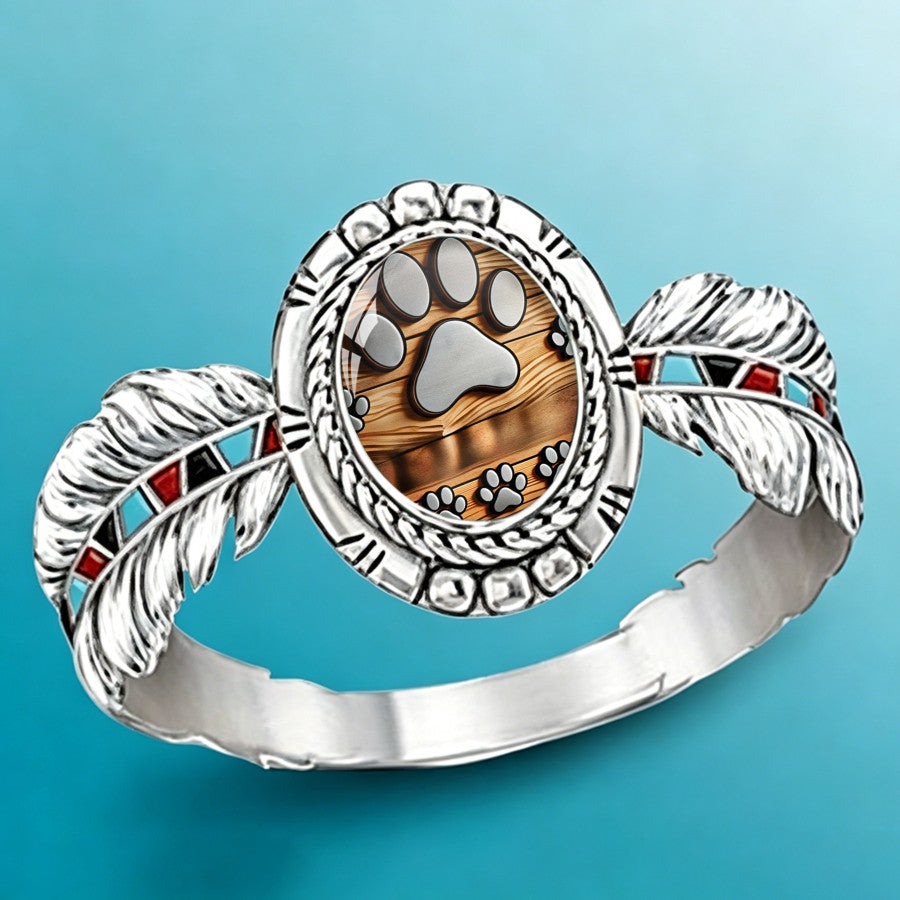 Paw Print Feather Ring