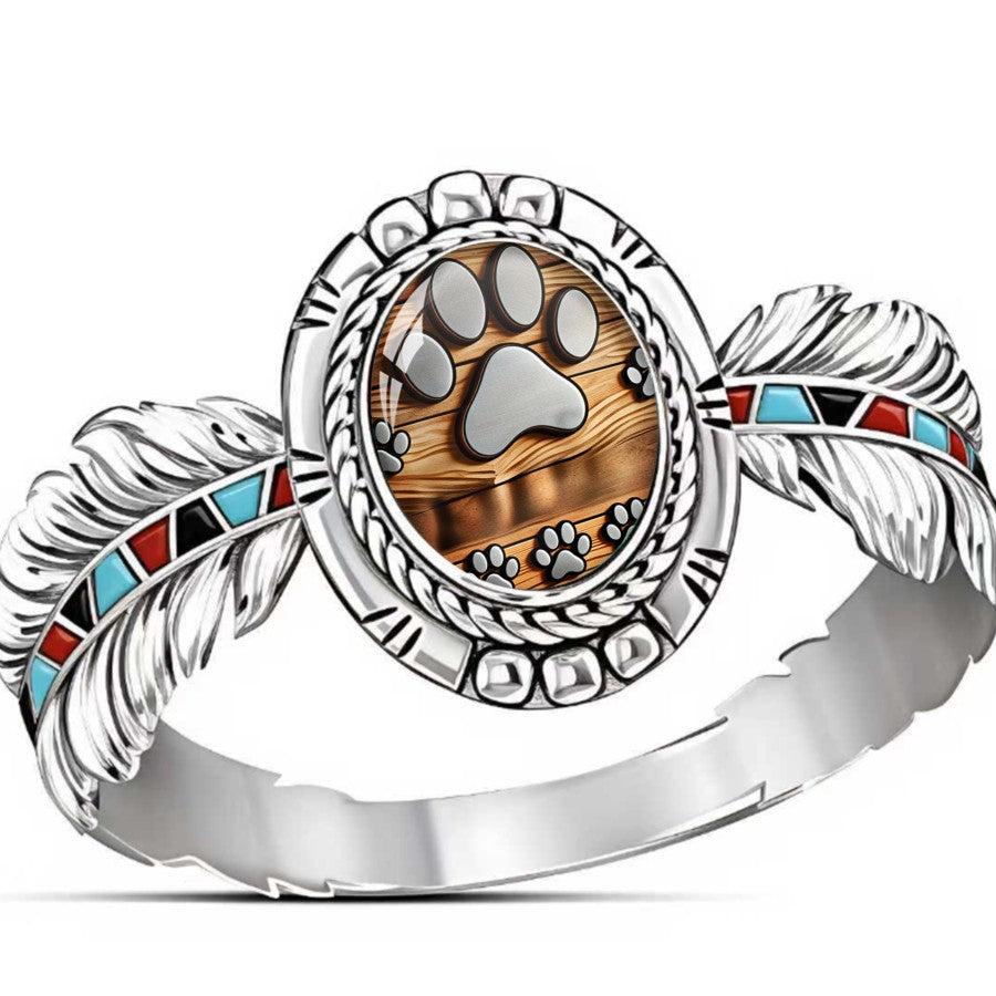 Paw Print Feather Ring