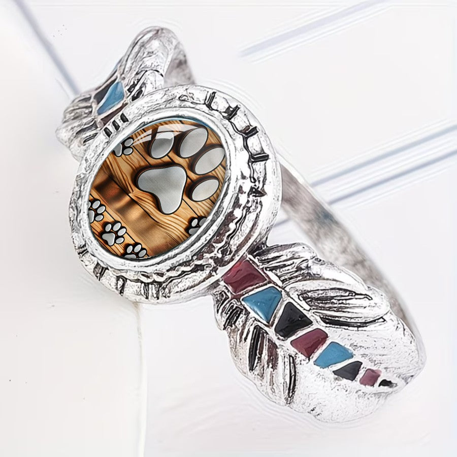 Paw Print Feather Ring