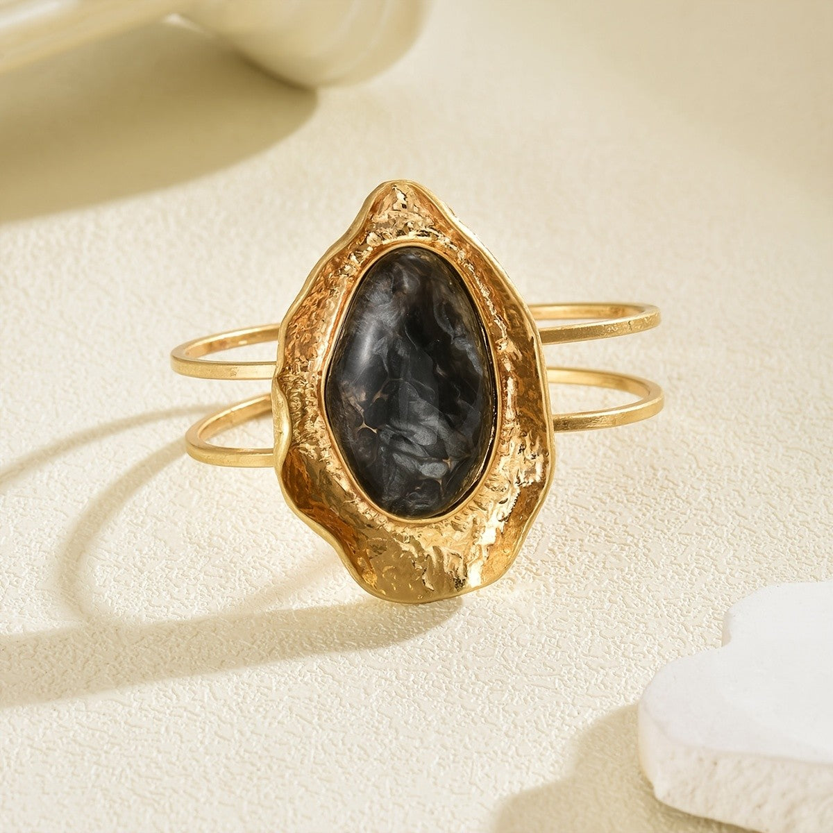 Black Stone Open Cuff Bangle