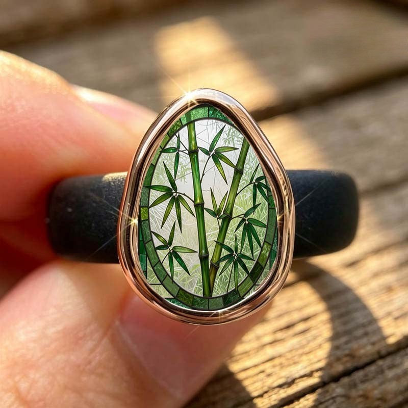 Green Bamboo Teardrop Ring