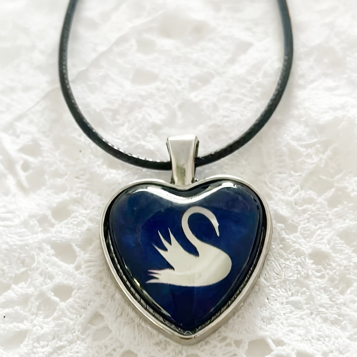 Blue Swan Heart Necklace