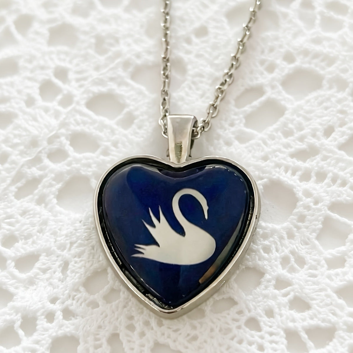 Blue Swan Heart Necklace