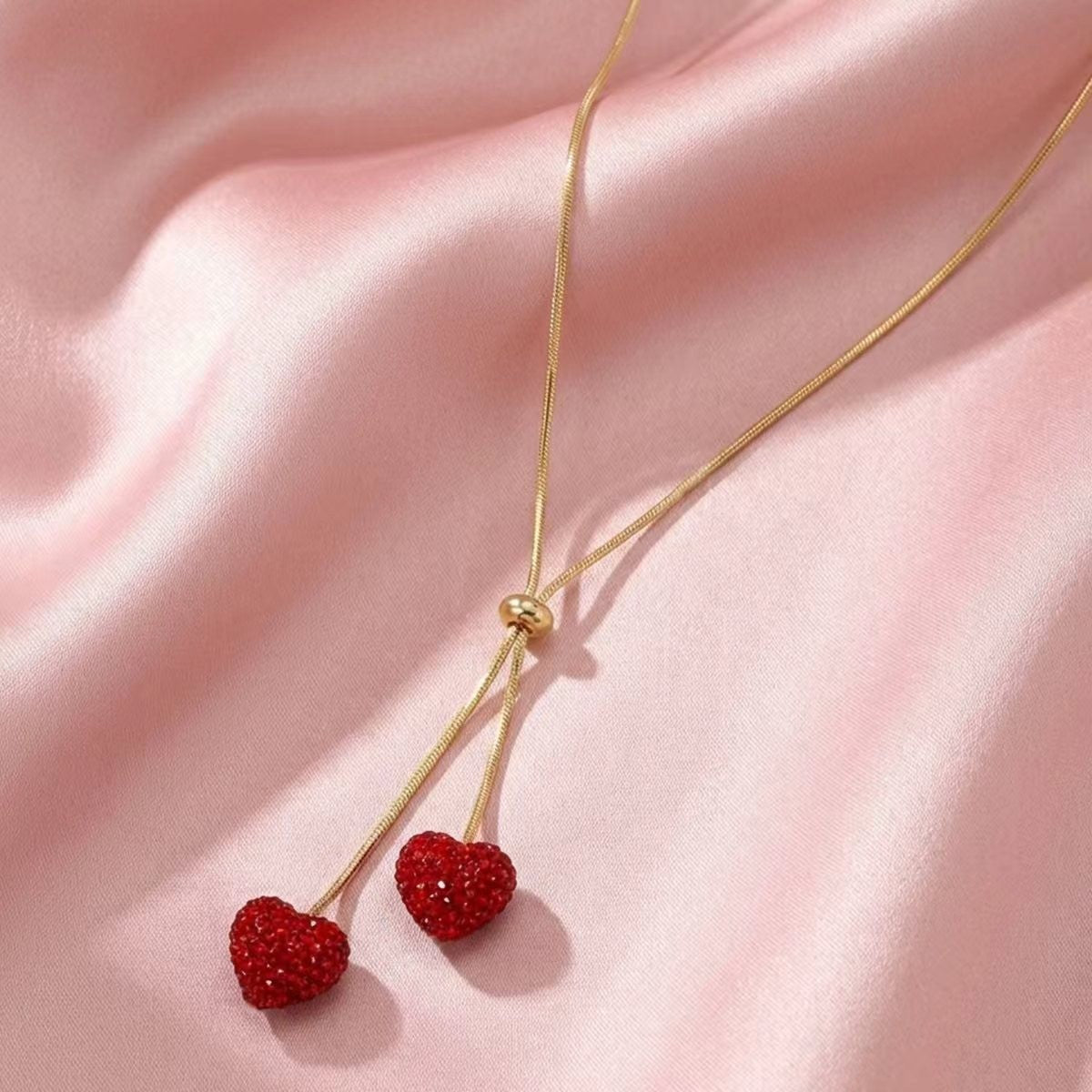 Double Pave Heart Y-Necklace