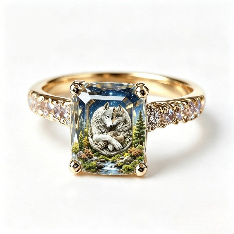 Cuddling Wolves Square Ring