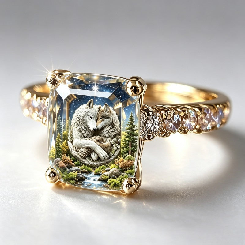 Cuddling Wolves Square Ring
