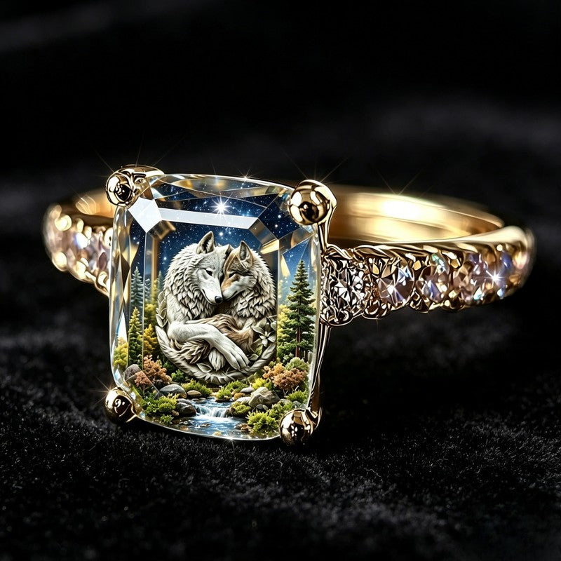 Cuddling Wolves Square Ring