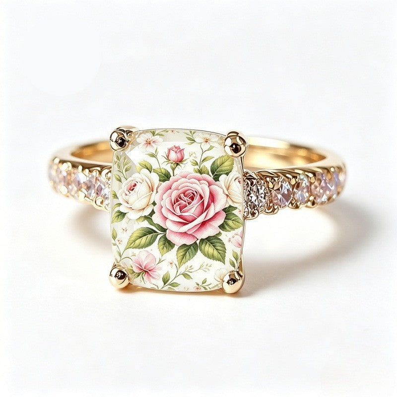 Pink Rose Garden Square Ring