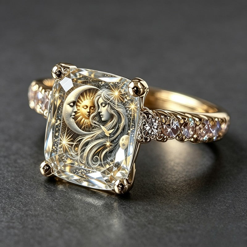 Sun and Moon Goddess Square Ring