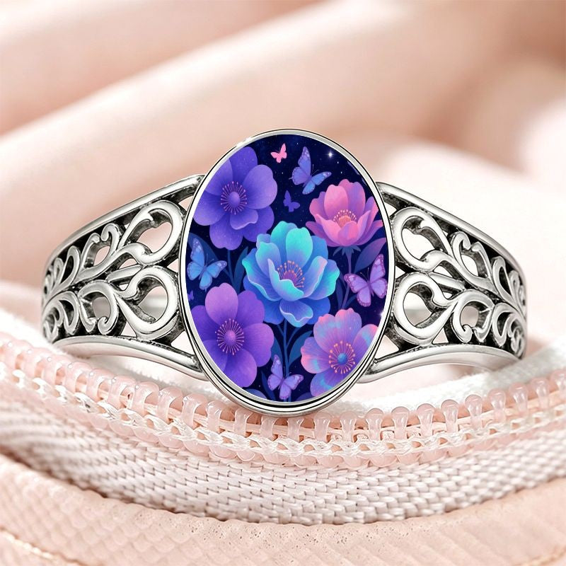 Midnight Floral Butterfly Filigree Ring