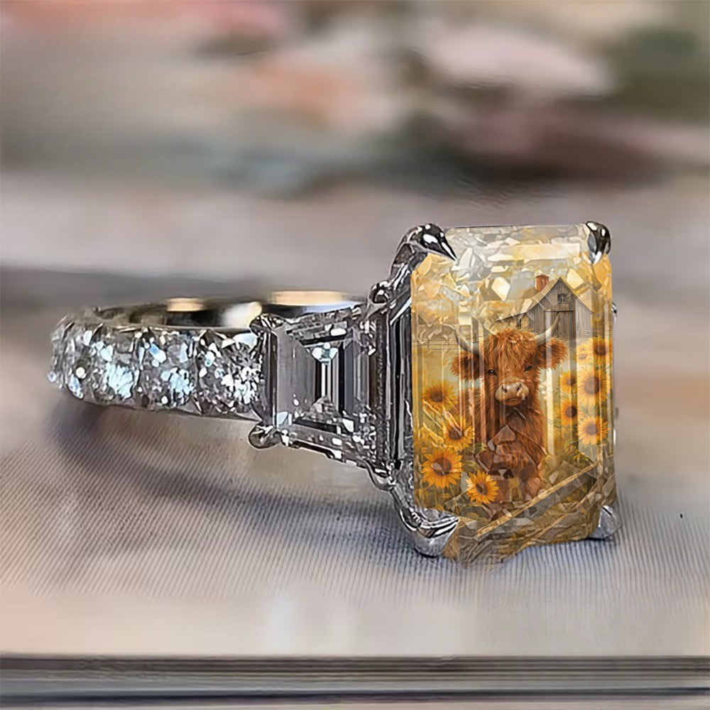 Highland Cow & Sunflower Ring