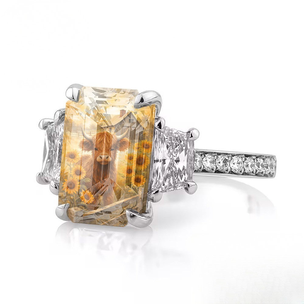 Highland Cow & Sunflower Ring