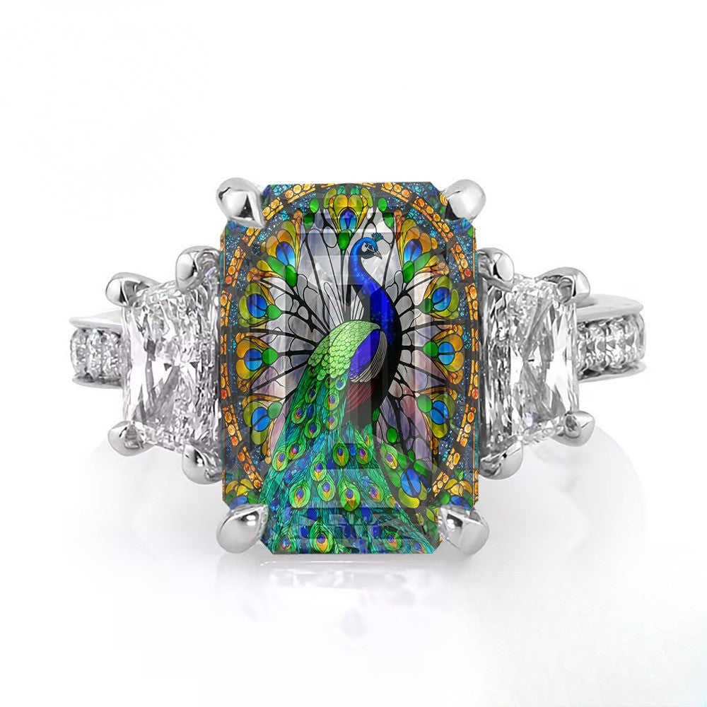 Painted Peacock Square Ring