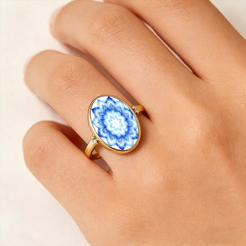 Blue Snowflake Mandala Ring