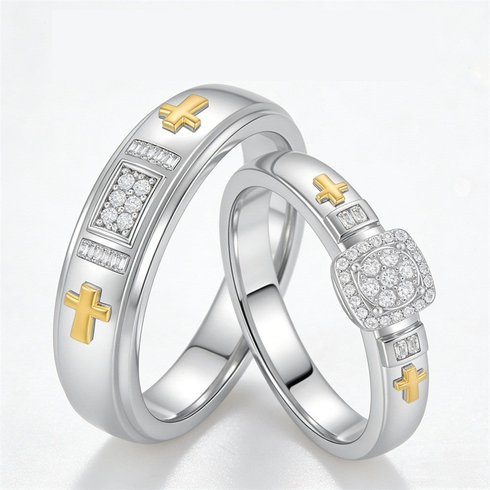 Two-Tone Cross Couple Band Ring
