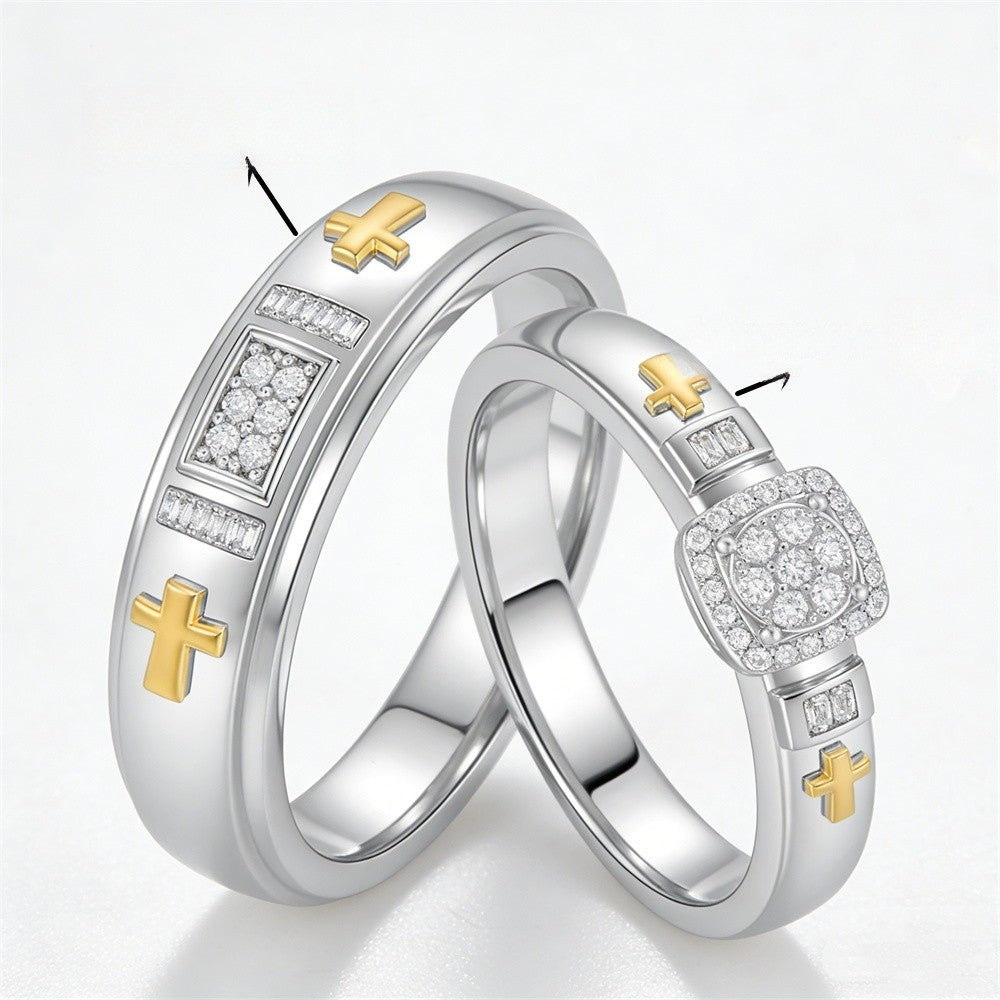 Two-Tone Cross Couple Band Ring