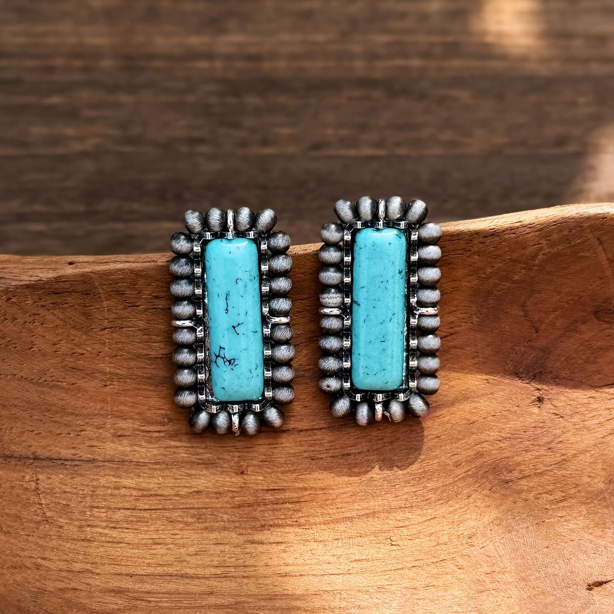 Turquoise Beaded Rectangle Earrings