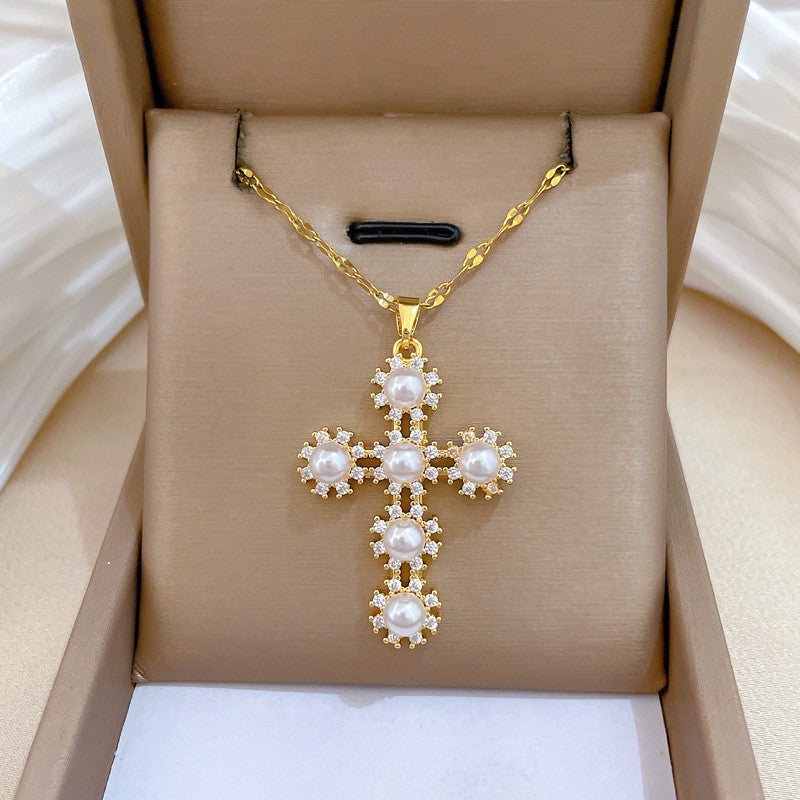 Zircon Floral Cross Necklace
