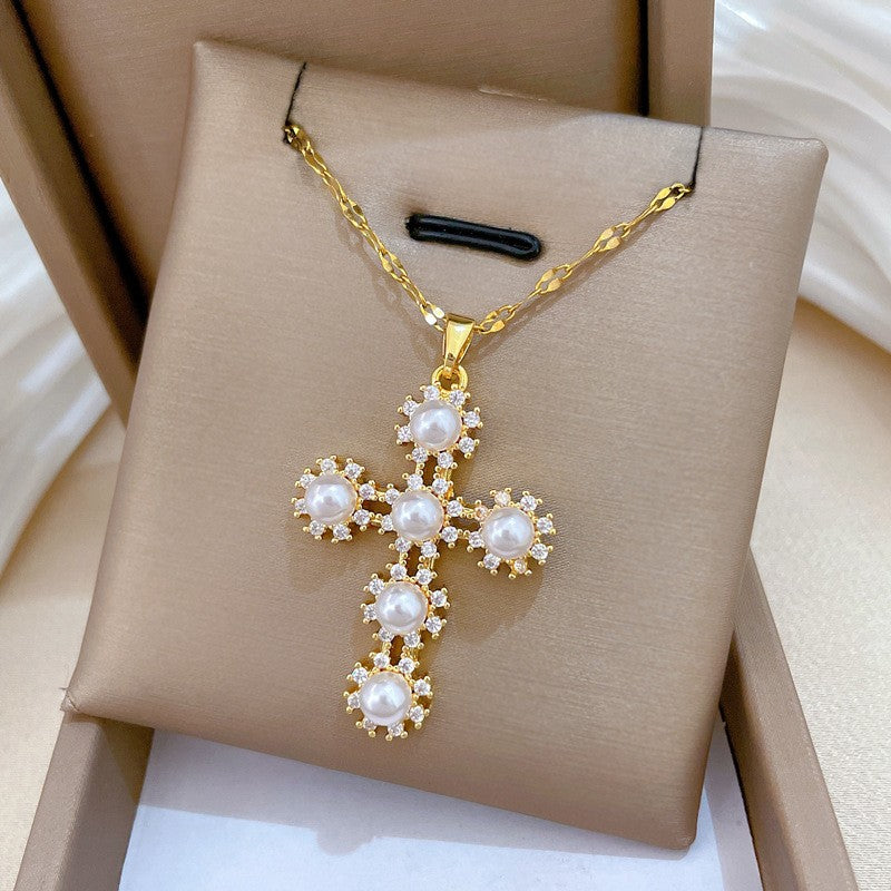 Zircon Floral Cross Necklace