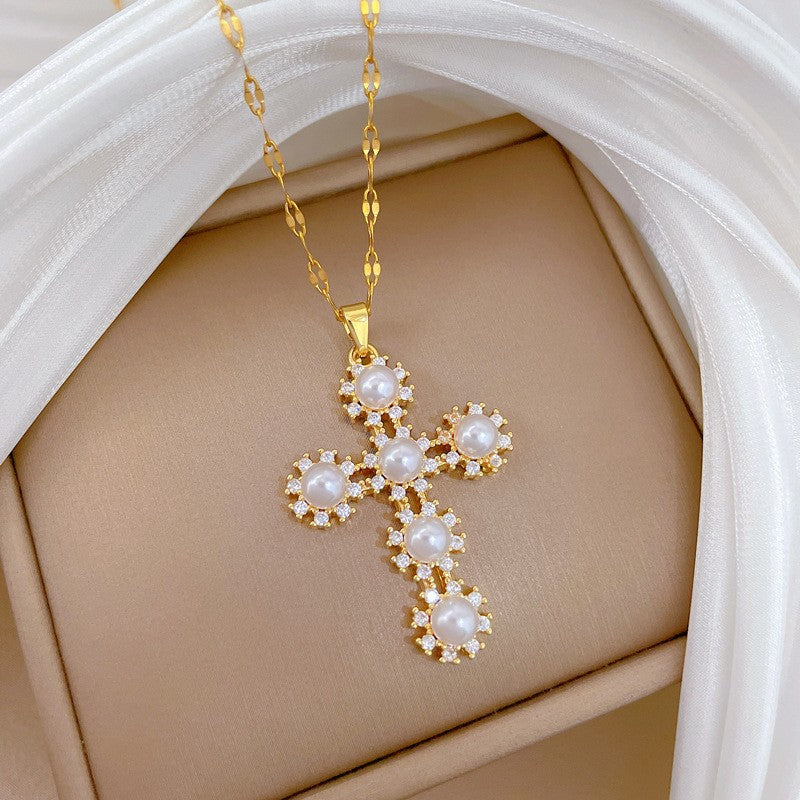 Zircon Floral Cross Necklace
