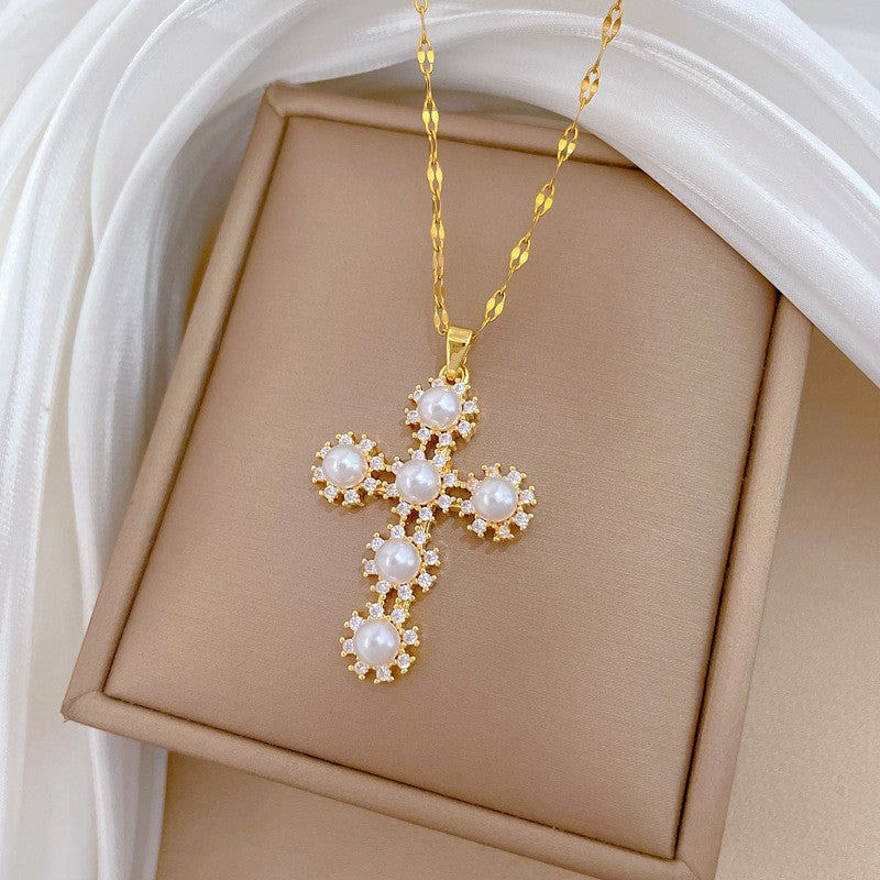Zircon Floral Cross Necklace