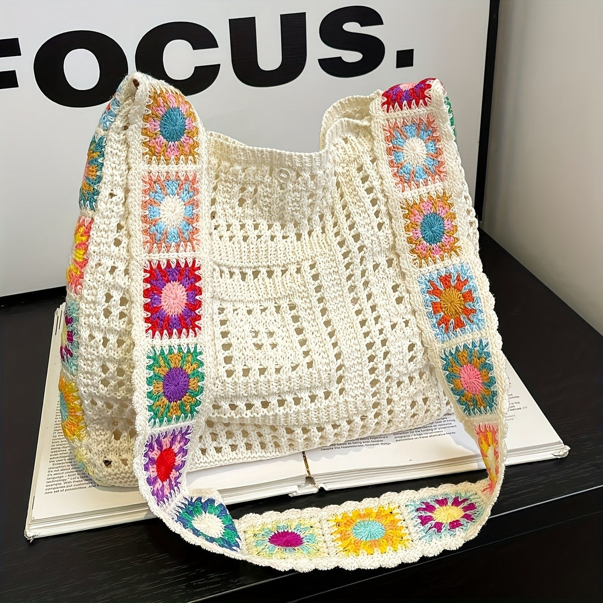 Colorful Granny Square Crochet Tote Bag