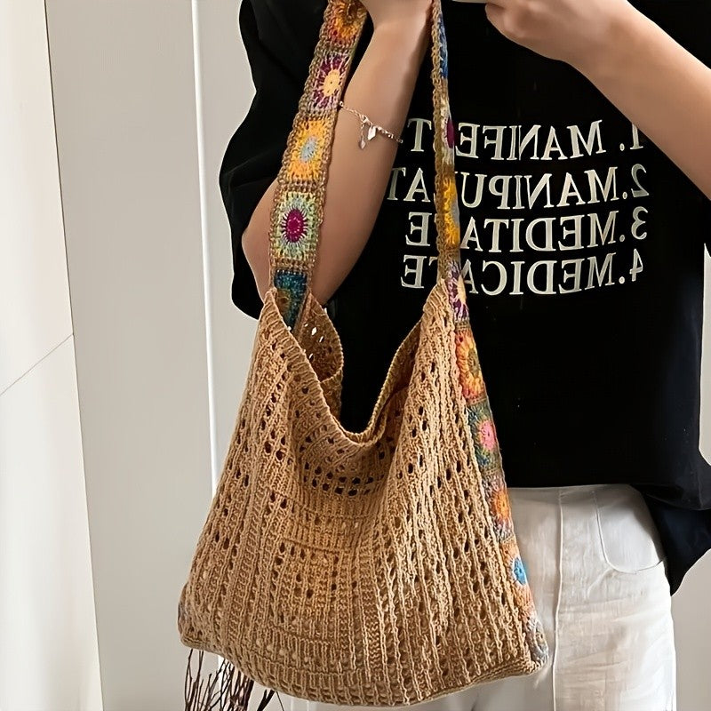 Colorful Granny Square Crochet Tote Bag