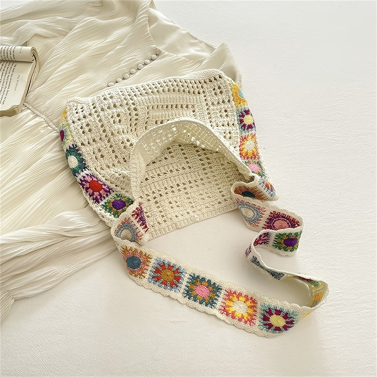 Colorful Granny Square Crochet Tote Bag