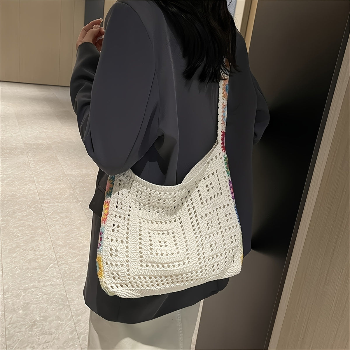 Colorful Granny Square Crochet Tote Bag