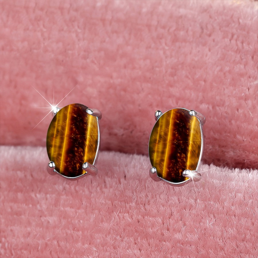 Tiger Eye Oval Stud Earrings