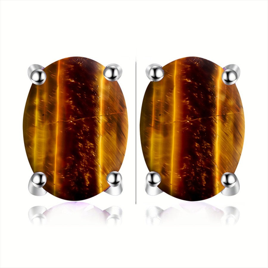 Tiger Eye Oval Stud Earrings