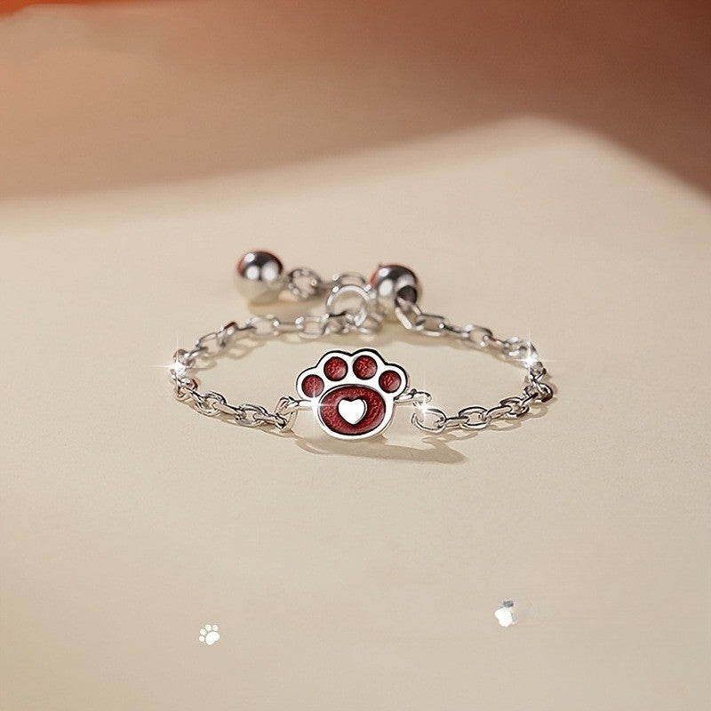 Red Paw Print Chain Ring