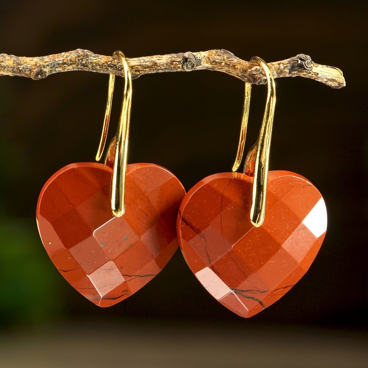 Faceted Green Heart Earrings