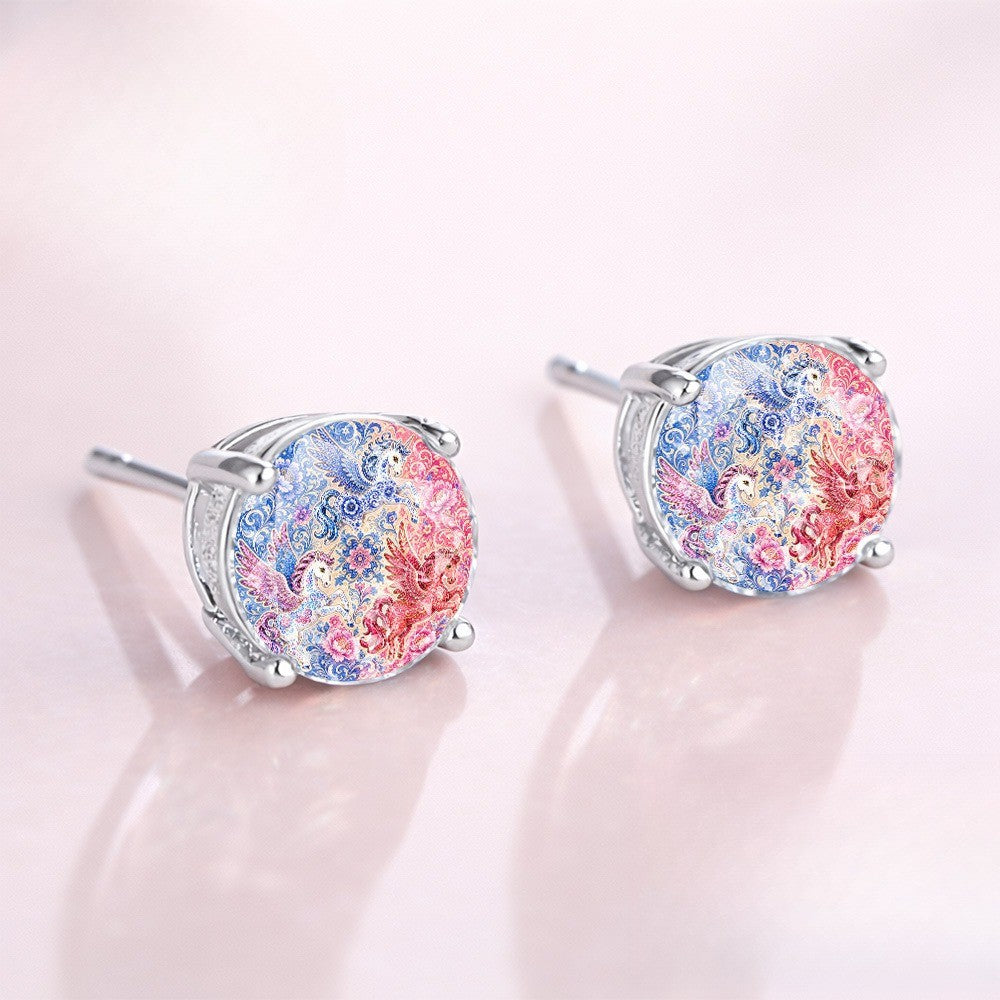 Colorful Phoenix Glass Stud Earrings