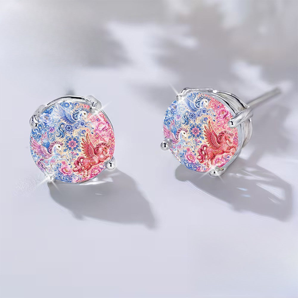 Colorful Phoenix Glass Stud Earrings