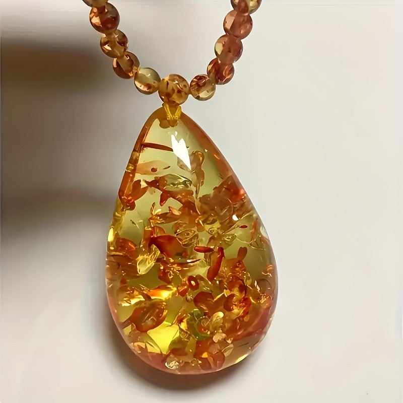 Amber Mosaic Teardrop Necklace